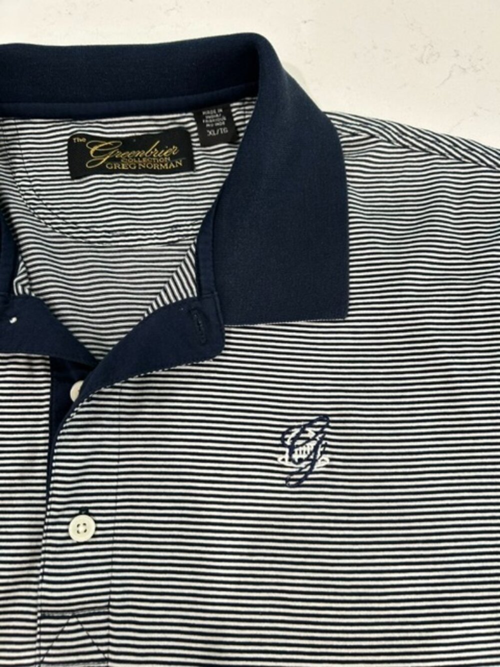 The Greenbrier Ben Hogan XL Blue White Striped Cotton Golf Polo Shirt